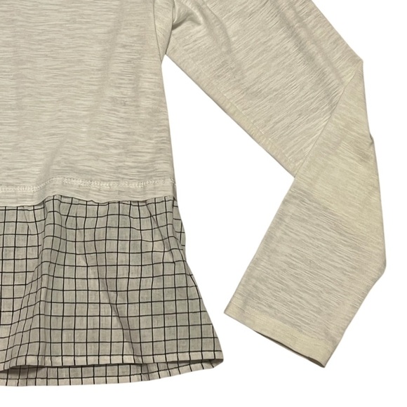 Mo:Vint NWOT cream long sleeve plaid ruffle keyhole back blouse boho - Picture 7 of 10